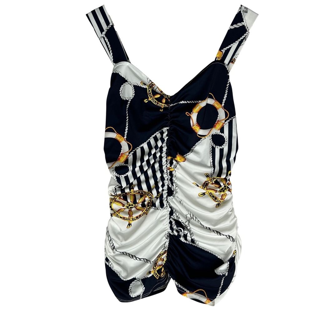 Venus Brand Nautical Themed‎ Ruched Tank Top Wide Strap Women's Size Small
